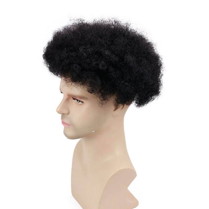 Afro Kinky Curly Human Hair Toupee For Men Black Color 10X8 Inch