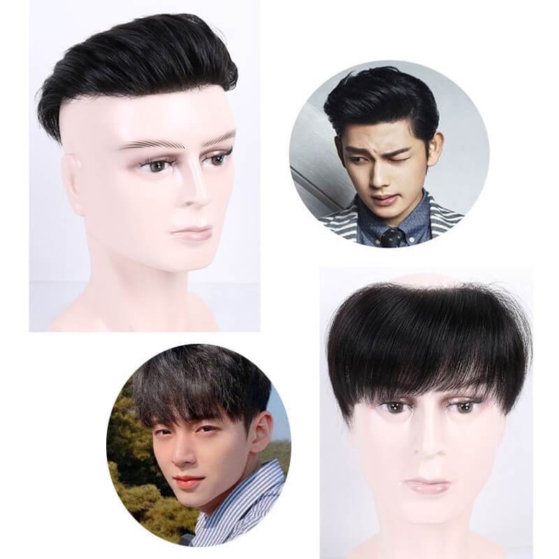 Men Wig Real Human Hairline Men Hair Forehead Bangs Male Toupee Hair sticker Hairpiece