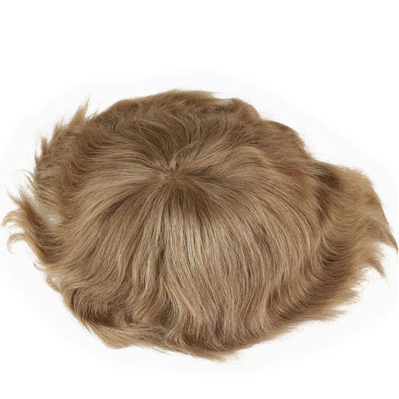 Men's Toupee 10×8 inch Real Human Hair 21# Color Thin Skin Hairpiece Hair Replacement System Monofilament Net Base for Men