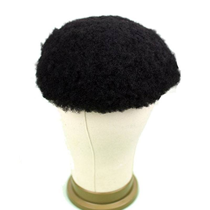 Human Hair Afro Curl Toupee for Black Men 10x8inch Mono Base with Hard PU Reforced Toupee for Black Men 1B#