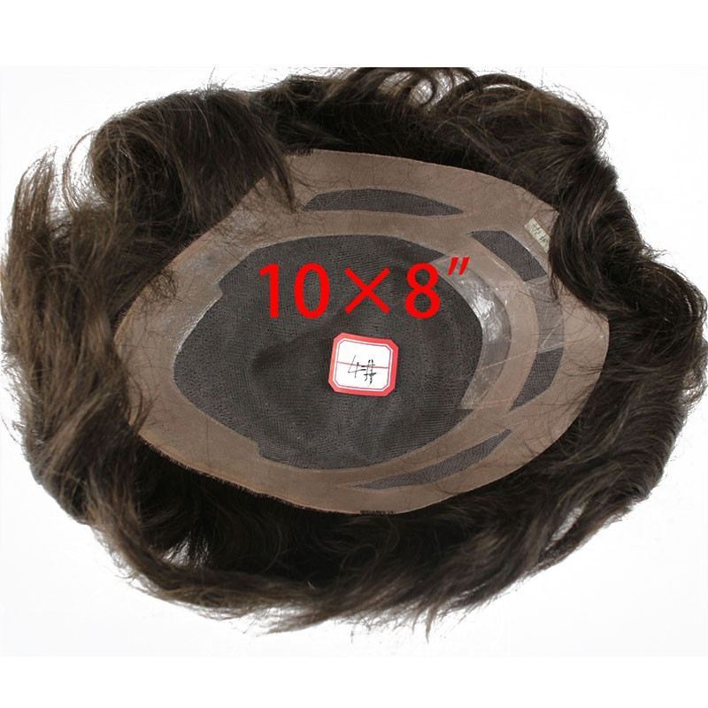Men's Toupee 10×8 inch Real Human Hair 4# Color Thin Skin Hairpiece Hair Replacement System Monofilament Net Base for Men