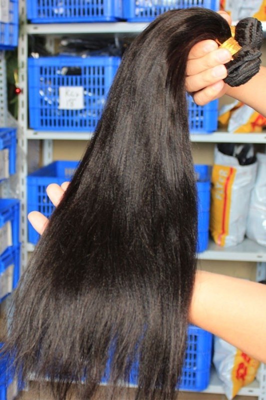 Natural Color Peruvian Virgin Human Hair Weave Yaki Straight 4pcs Bundles