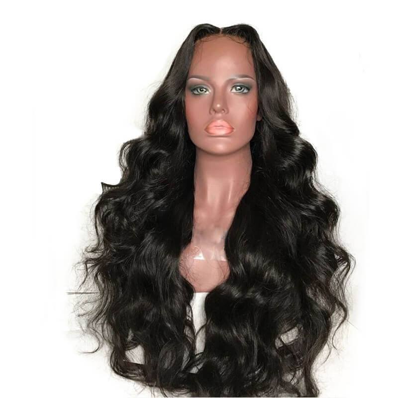Discount Lace Front Wigs 300% High Density Brazilian Remy Human Hair Body Wave With Baby Hair Around Cap Middle Part Pre-Plucked Hairline