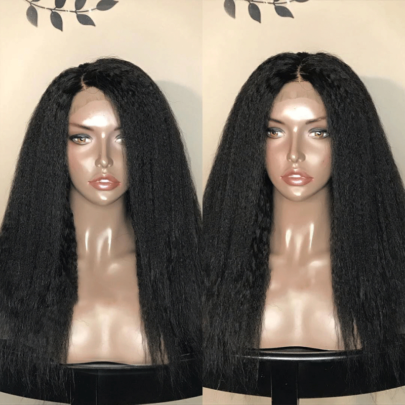 300% High Density Front Human Hair Wigs Kinky Straight Wig Remy Hair Bleached Knots Hair Brazilian Lace for Women 300% High Density Fake Sc
