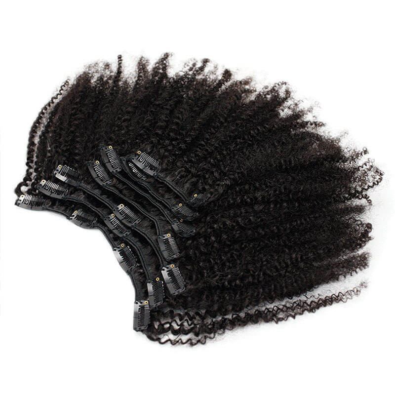 Afro Kinky Curly Clip In Hair Extensions 4B 4C Brazilian Remy Human Hair 7pcs/Set Full Head 120g Natural Black Hair Extension