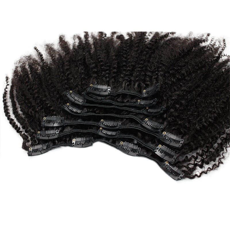 Afro Kinky Curly Clip In Hair Extensions 4B 4C Brazilian Remy Human Hair 7pcs/Set Full Head 120g Natural Black Hair Extension