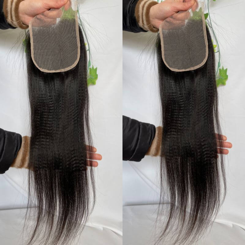 HD 5x5 Light Yaki Straight Transparent Lace Closure Real Virgin Malaysian Human Hair Free Part 120 Density Natural Color