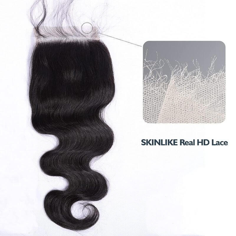 5x5 Skinlike Real HD Lace Frontal Body Wave  0.14mm Ultra Thin Invisible Lace Pre-plucked Clean Natural Hairline Skin Melt Swiss Lace Frontal Piece Natural Black  12-22 inch
