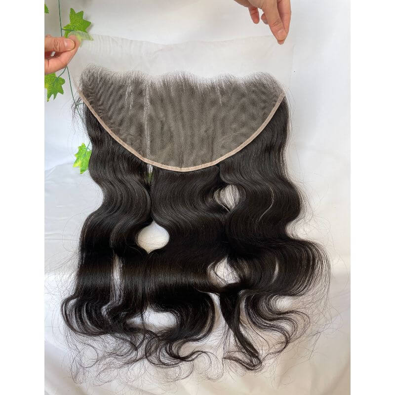 13X6 HD Transparent Lace Frontal Closure Human Hair Indian Virgin Hair Body Wave Natural Color Density 130% In Stock