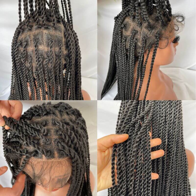 36 Inch  Full double Lace Front Box Braided Wigs Knotless Cornrow Braids Lace Frontal Wig Synthetic Black Hand Braided Wigs With Baby Hair for African American Women