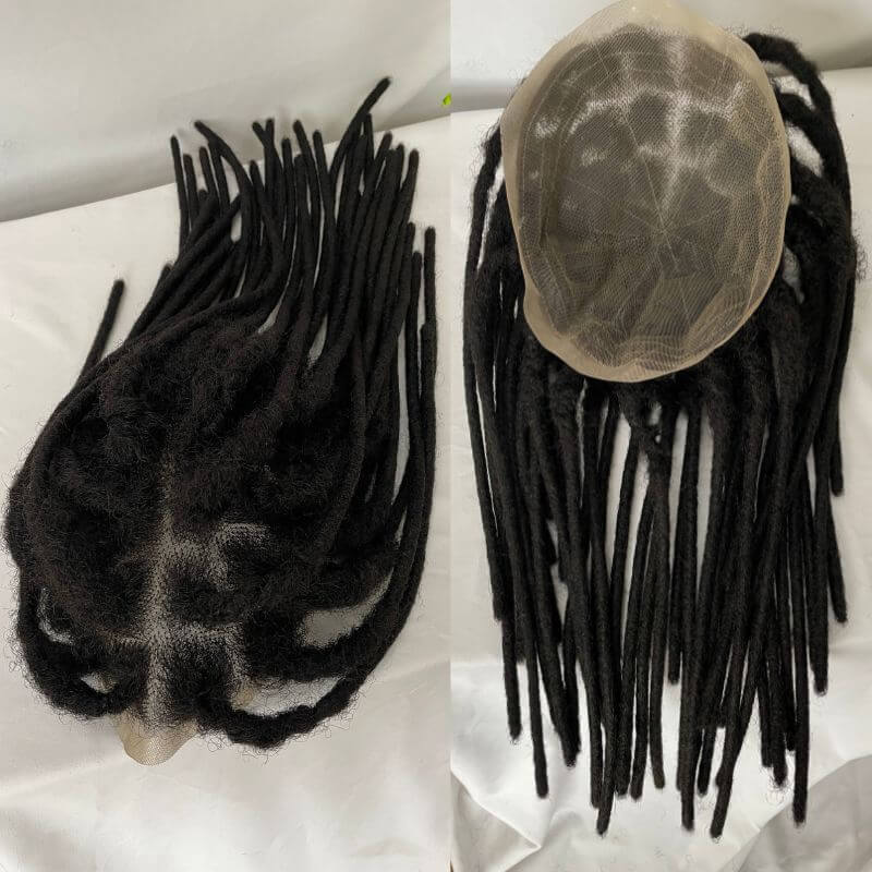 12 Inch Transparent Full Lace Base Afro Dreadlock Extensions Toupee For Men and Women Human Hair Dreadlock Crocheted On the Toupee