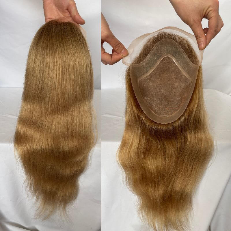Men's Toupee Ombre Ash Blonde  12 Inch Long Human Hair 10x8 Hairpieces Human Hair Ombre 27 Color Mono Net with PU around