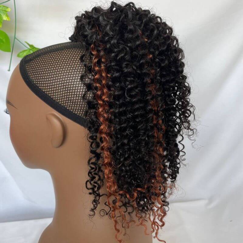 Clip In Indian Human Hair Kinky Curly Ponytail Extensions 1B Highlight 30 Color
