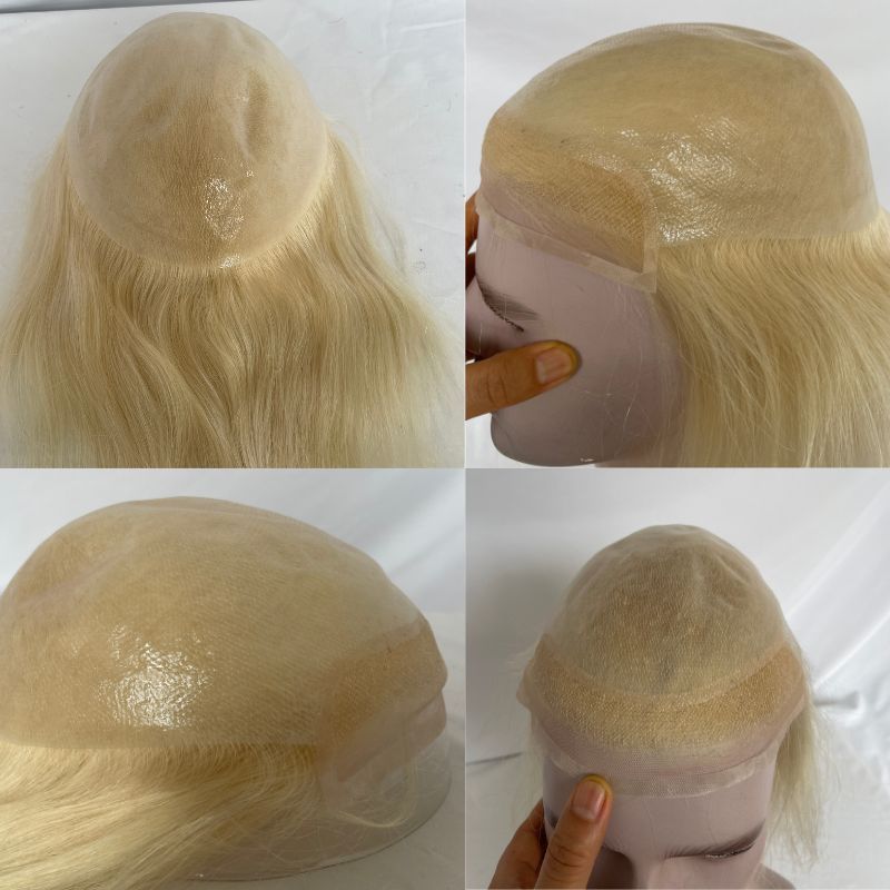 Long Human Hair Wigs Men's Toupee Blonde Color Full Skin Pu Base  12 Inch for Men and Women Natural Hairline Silky Straight Wave Blonde Color  Hair System