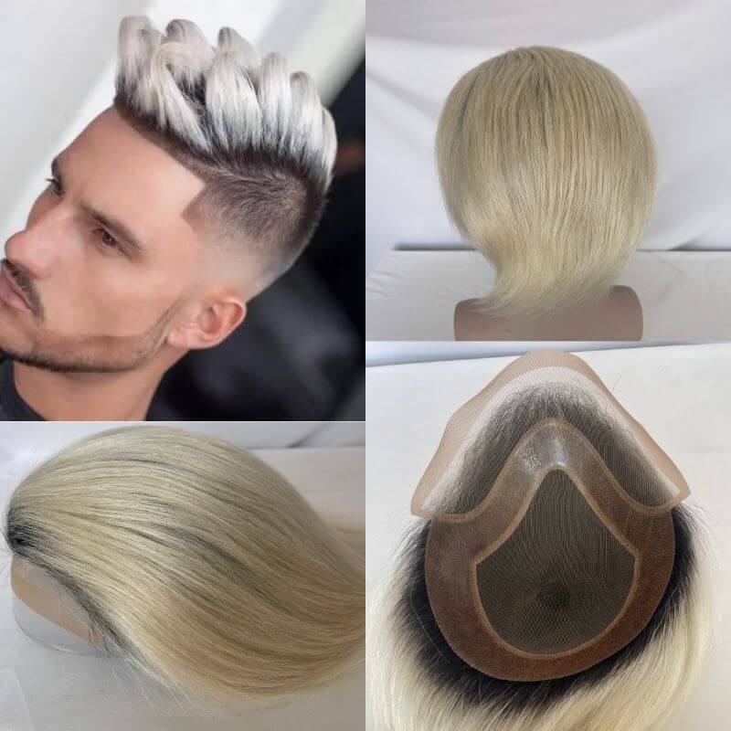 Men Hair System 1B Ombre 60 Toupee European Virgin Hair Mono Base With Thin Skin Replacement For Men  8X10