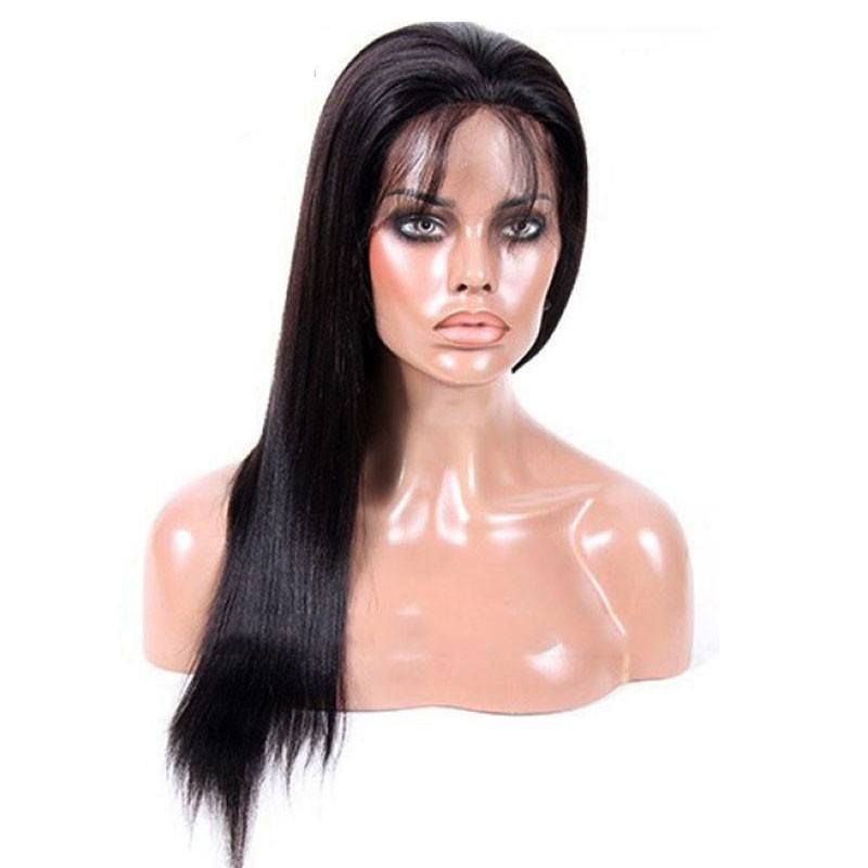 Beauty Light Yaki Straight Full Lace Wig Black Hair 100 Human Hair Wigs Bleached Knots for Women