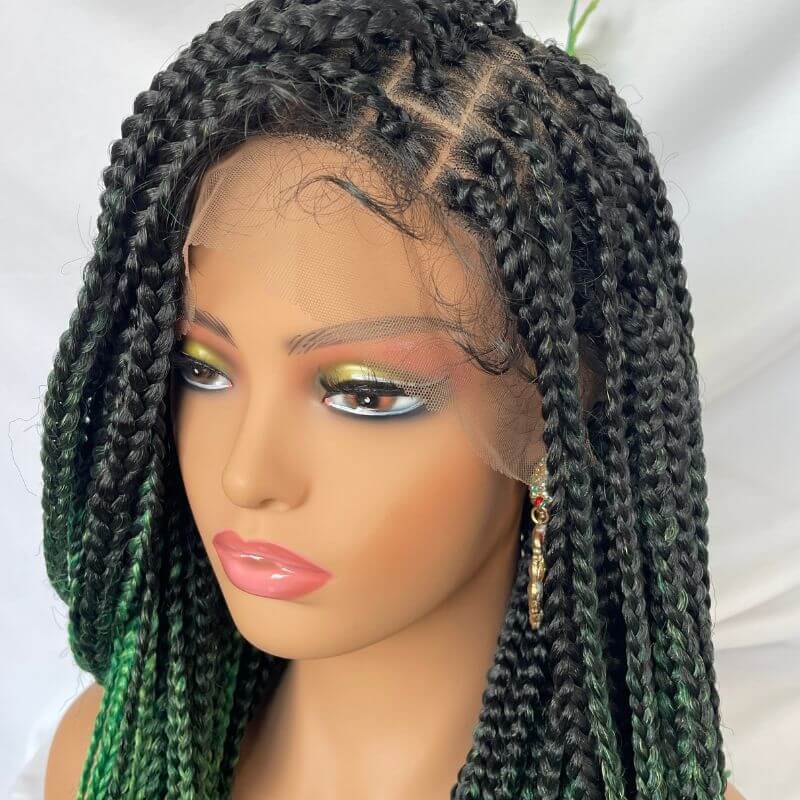 9x6 Lace 36 Inch double Lace Front Box Braided Wigs 1B Ombre Purple  Blue Green Red Wigs Knotless Cornrow Braids Lace Frontal Wig Synthetic Black Hand Braided Wigs With Baby Hair for African American Women