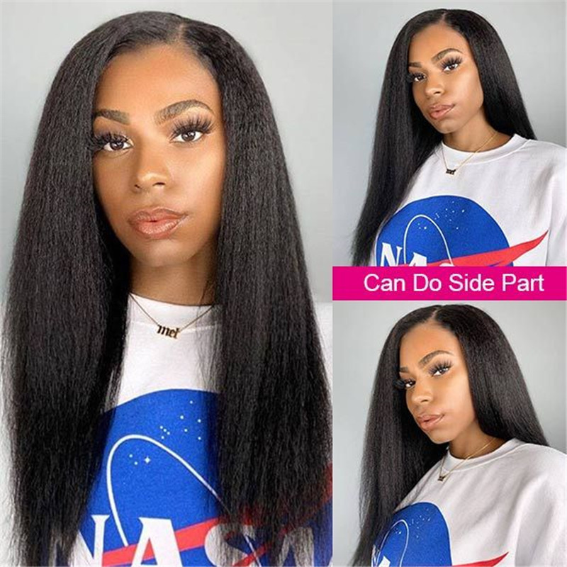 HD Transparent Lace Wigs 180% Density Kinky Straight Wigs 13x4 Lace Front Wigs Pre Plucked With Baby Hair