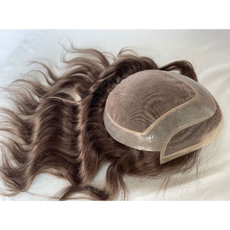 Men's Toupee #3 #4 Brown 12 Inch Long Human Hair 10x8 Hairpieces Human Hair Mono Net with PU around Natural Color