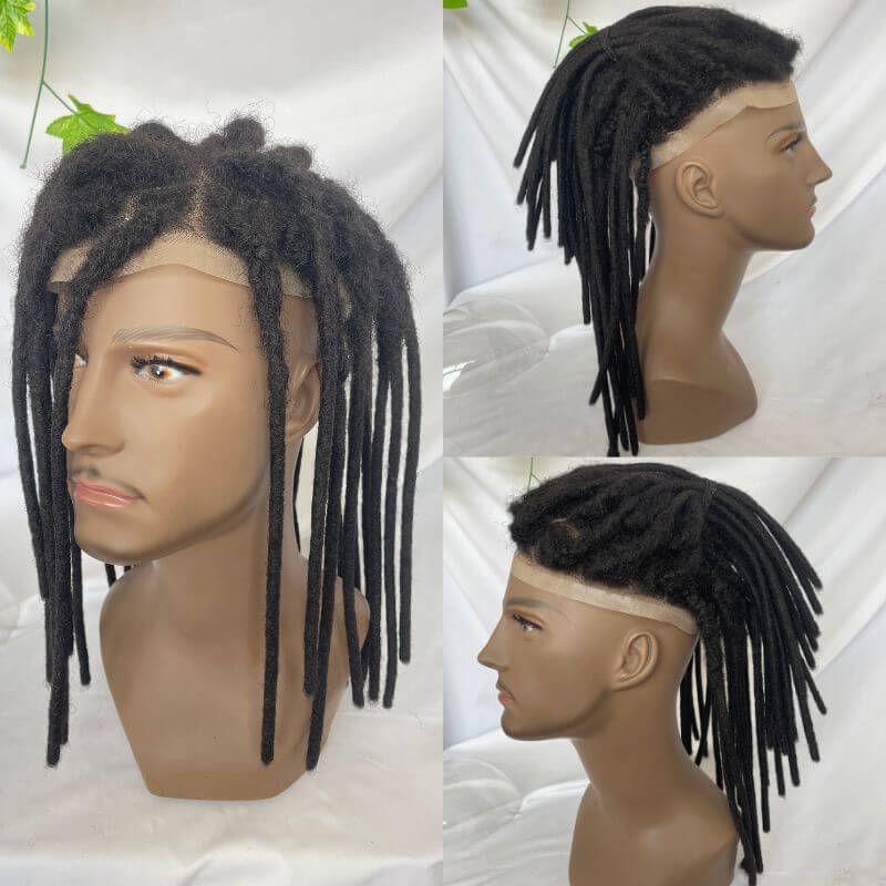 12 Inch Transparent Full Lace Base Afro Dreadlock Extensions Toupee For Men and Women Human Hair Dreadlock Crocheted On the Toupee 8x10 Inch