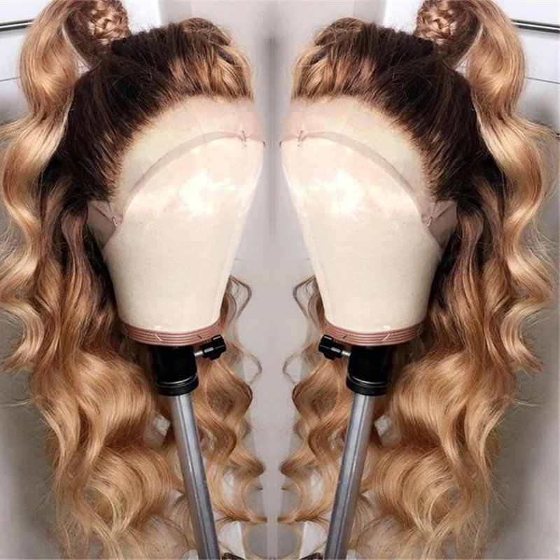 Ombre Honey Blonde Lace Front Wigs 1B 27 Colored Human Hair Wigs For Women Loose Wave T Part Lace Wig Human Hair Brazilian Remy