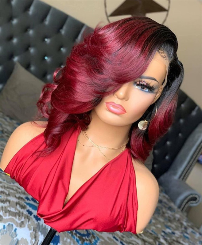 Human Virgin Hair Pre Plucked Red Ombre Lace Front Wig And 13x4x1 T Part Lace Wig For Black Woman-d28918