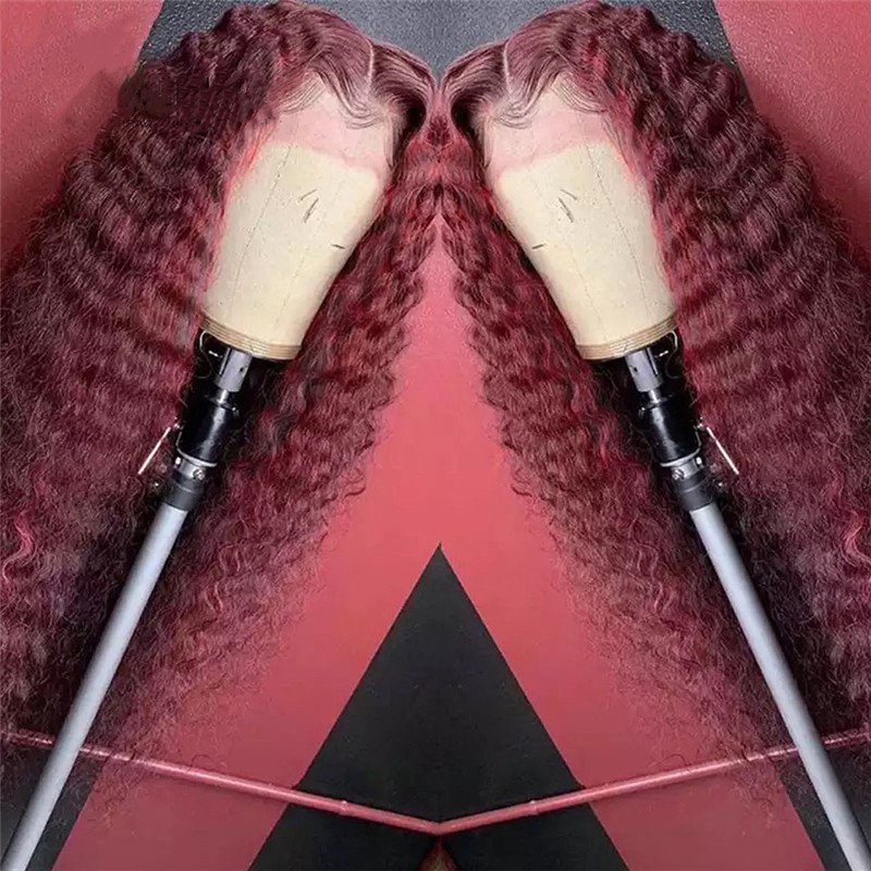 Curly Red Highlight 360 Lace Frontal Wig Brazilian 99J Colored Ombre Lace Front Human Hair Wigs