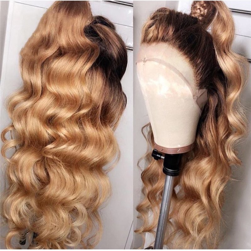 Ombre Honey Blonde Lace Front Wigs 1B 27 Colored Human Hair Wigs For Women Loose Wave T Part Lace Wig Human Hair Brazilian Remy