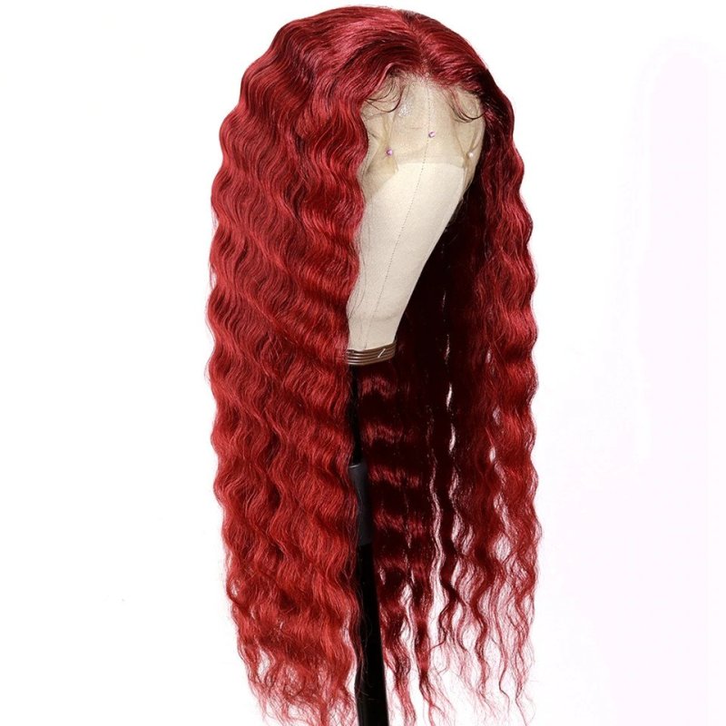 Red Water Wave Wavy Full Lace Human Hair Wig Brazilian Virgin Curly Lace Front Wig