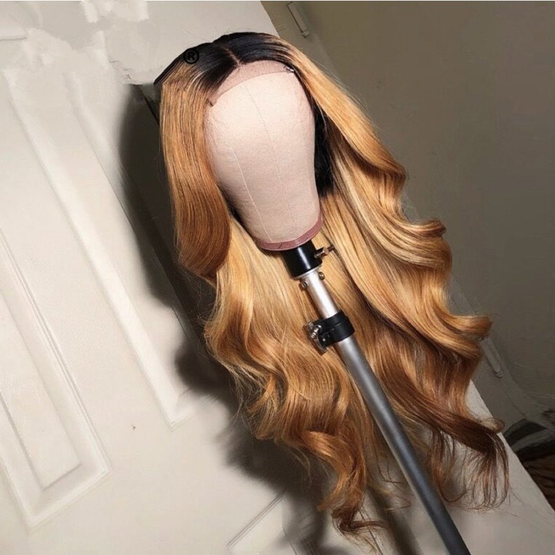 Human Virgin Hair Ombre Wave Pre Plucked Lace Front Wig For Black Woman