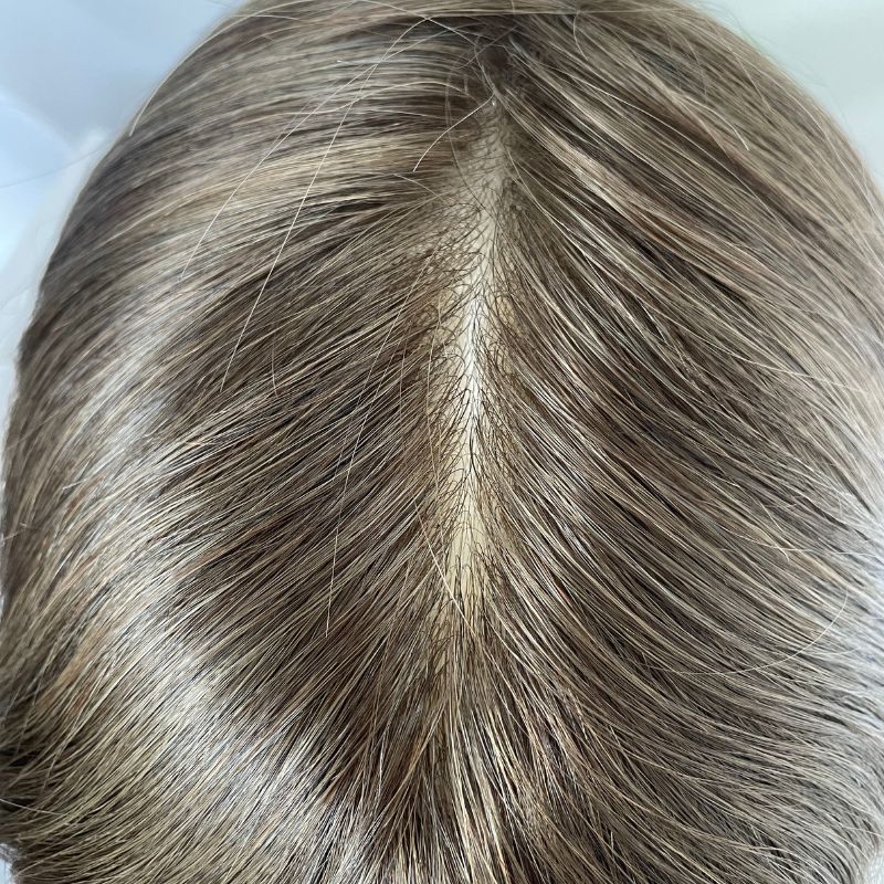 12 Inch Long Toupee for Man Human Hair Light Brown  V-loop Super Skin Base Full PU  European Virgin Human Hair System for Man Hair Wig Natural Toupee #4 Brown Color