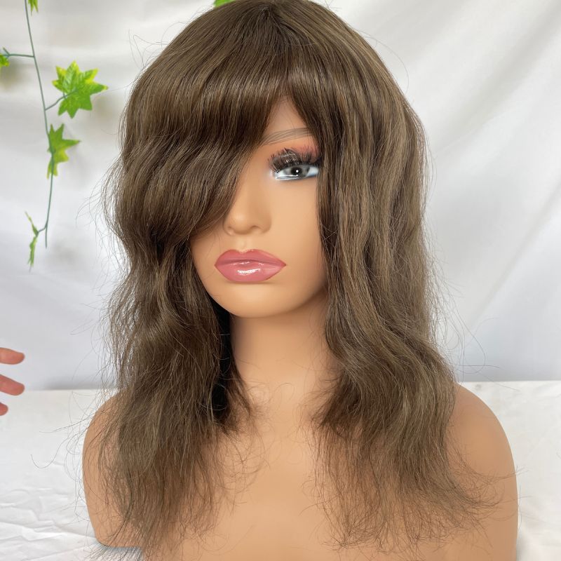 Woman Toupee 12 Inch Long Toupee for Woman and Man European Human Hair Light Brown  V-loop Super  Full PU Skin Base Hair System #4 Color