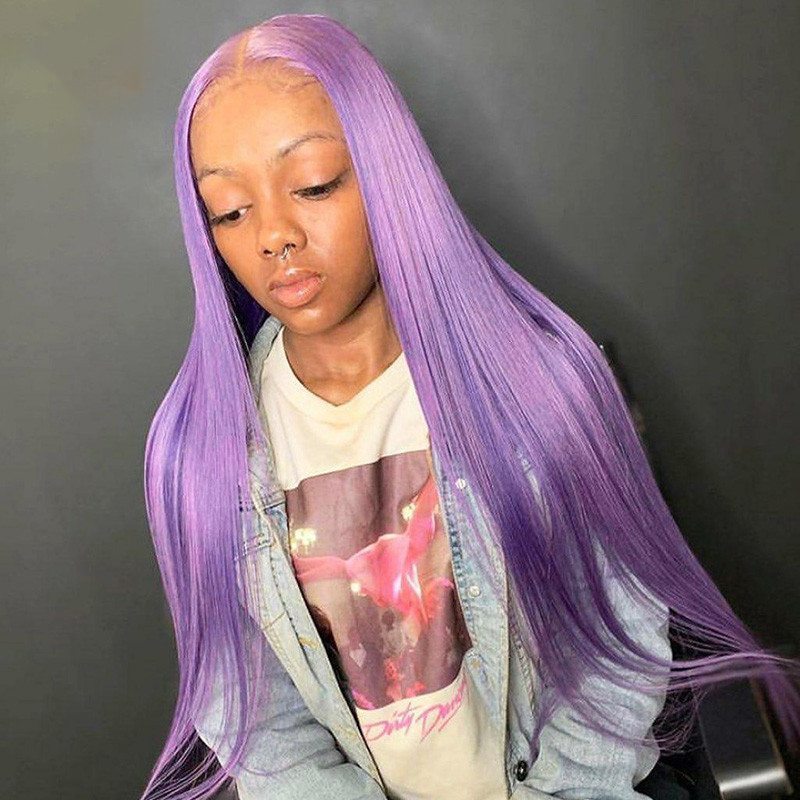 Purple Human Hair Wigs For Women Remy Brazilian Straight Lace Front Wig Transparent Lace Wigs Pre Plucked 13x4 Lace Front Wigs