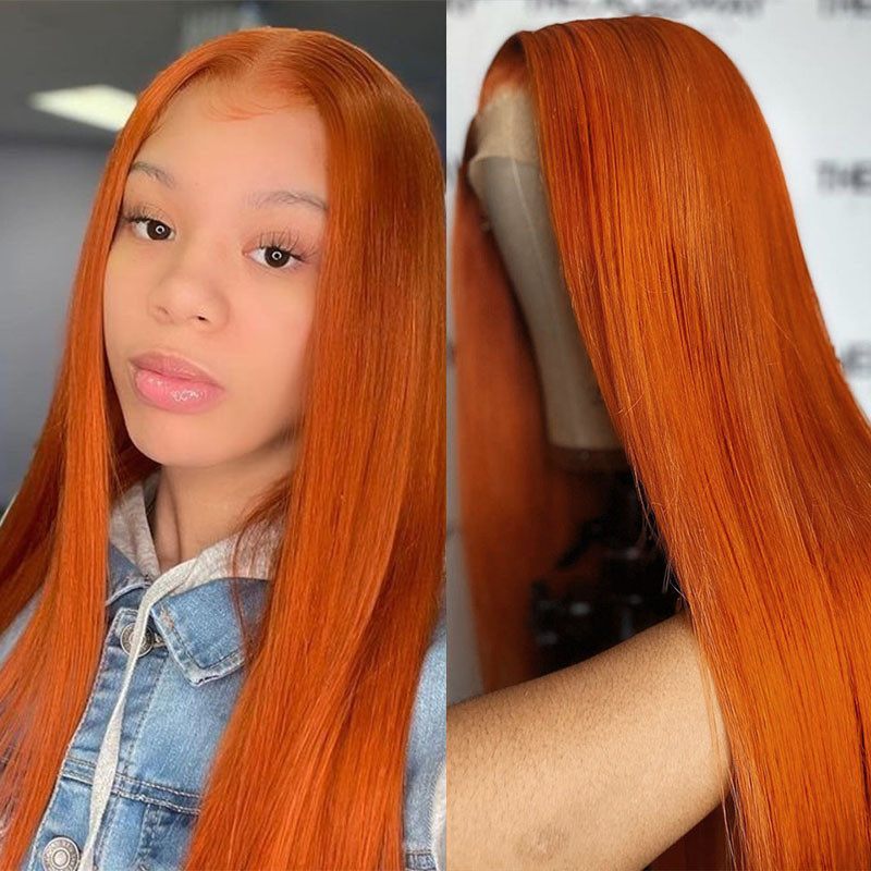 Ginger Wig Orange Colored Human Hair Wigs For Black Women Brazilian Remy Straight 13x4 Lace Front Wig Pre Plucked Closure Wig