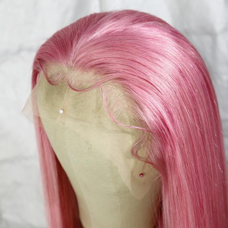 Pink Long Straight 13x4 T Part Lace Front Glueless Wig Pre-Pluck Hairline Virgin Human Hair