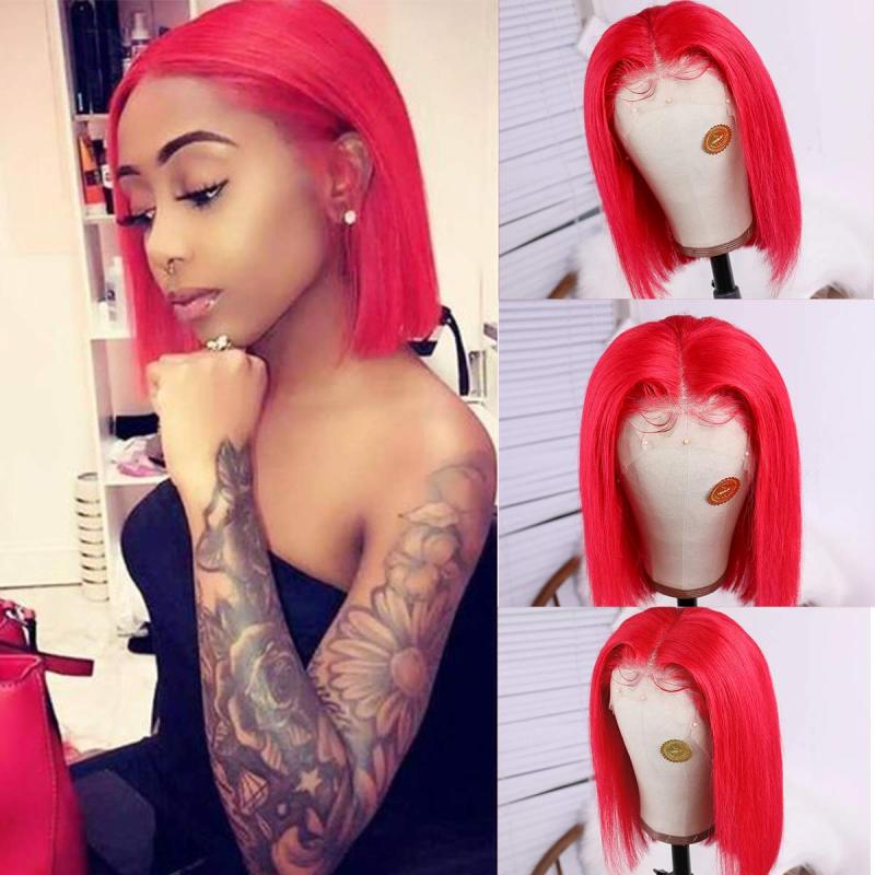 Short Bob Lace Front Wigs Human Hair for Women Bleached Knots Full End Brazilian Human Hair Wigs 150 Density Remy Hair Wig Red Color
