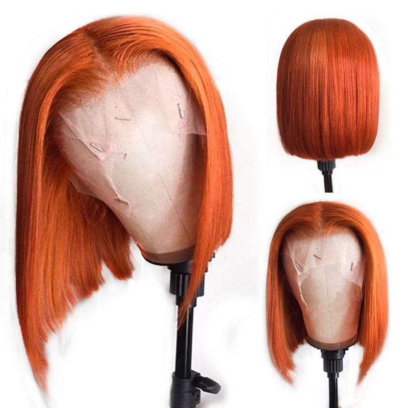 Orange Bob Human Hair Wig Deep Part Lace Front Wigs Pre Plucked Full End Brazilian Straight Bob Wigs