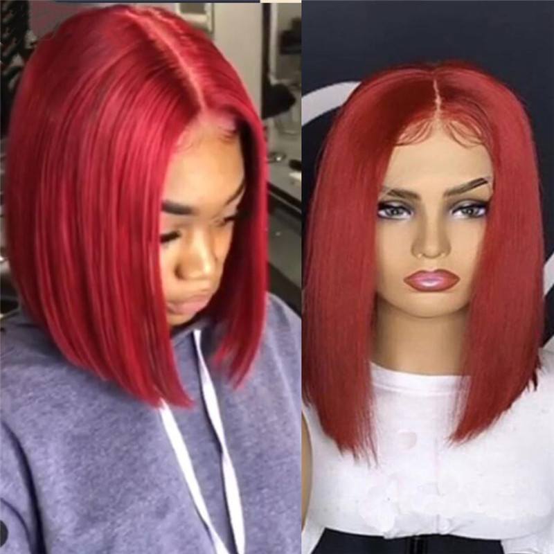Short Red Bob Human Hair Lace Front Wigs Preplucked Lace Frontal Wigs Hair Wigs With Baby hair