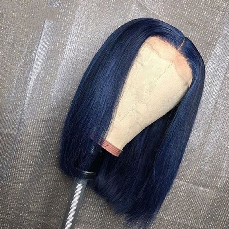 Blue Bob Human Hair Wig Colored Short Bob Wig Dark Blue Straight Bob Lace Front Wigs Lace Front Human Hair Wigs For Women