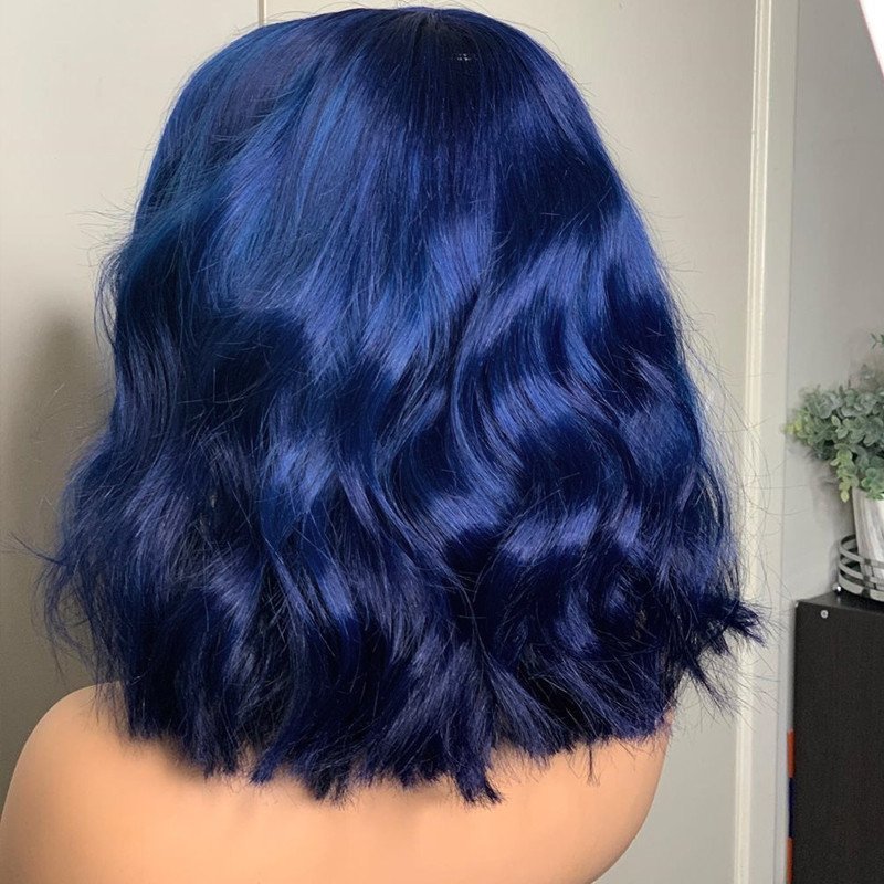 Dark Blue Wave Short Bob Wig Human Hair Lace Front 13x4 T Part LaceHuman Hair Wig For Women Pre Plucked Hairline