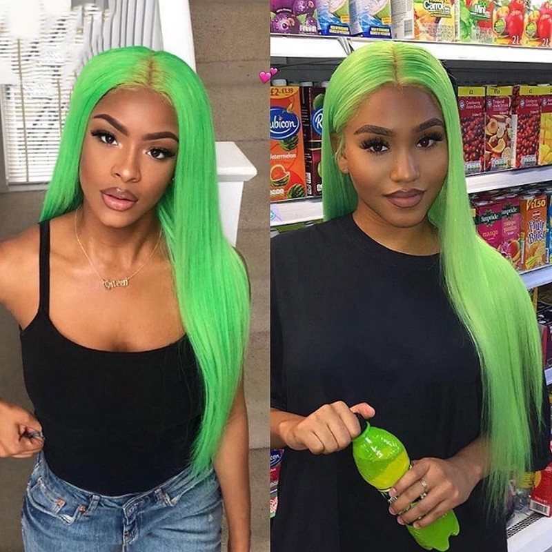 Green Wig Human Hair Straight Lace Front Wig Bob Human Hair Wigs For Women Transparent Lace Wigs Brazilian Remy Colored Wigs 180