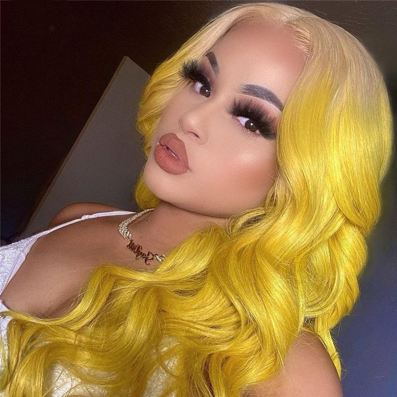 Ombre Yellow Lace Front Wig Body Wave Blonde Human Hair Wigs For Women Ombre Wig Brazilian Remy Lace Closure Wig