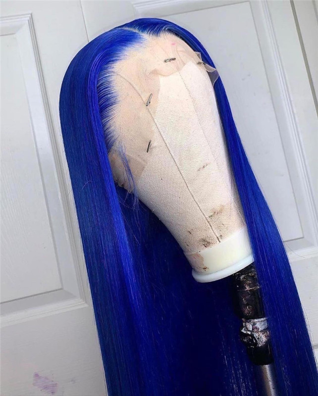 Human Virgin Hair Pre Plucked Medium Blue Color 13x4x1 T Part Lace Front Wig And Lace Front wig For Black Woman-afbca8
