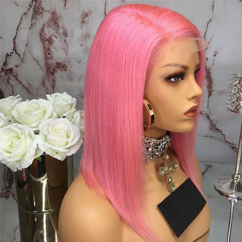 Favorite Pink Human Hair Brazilian Wig Short Bob Wigs Pre Plucked
