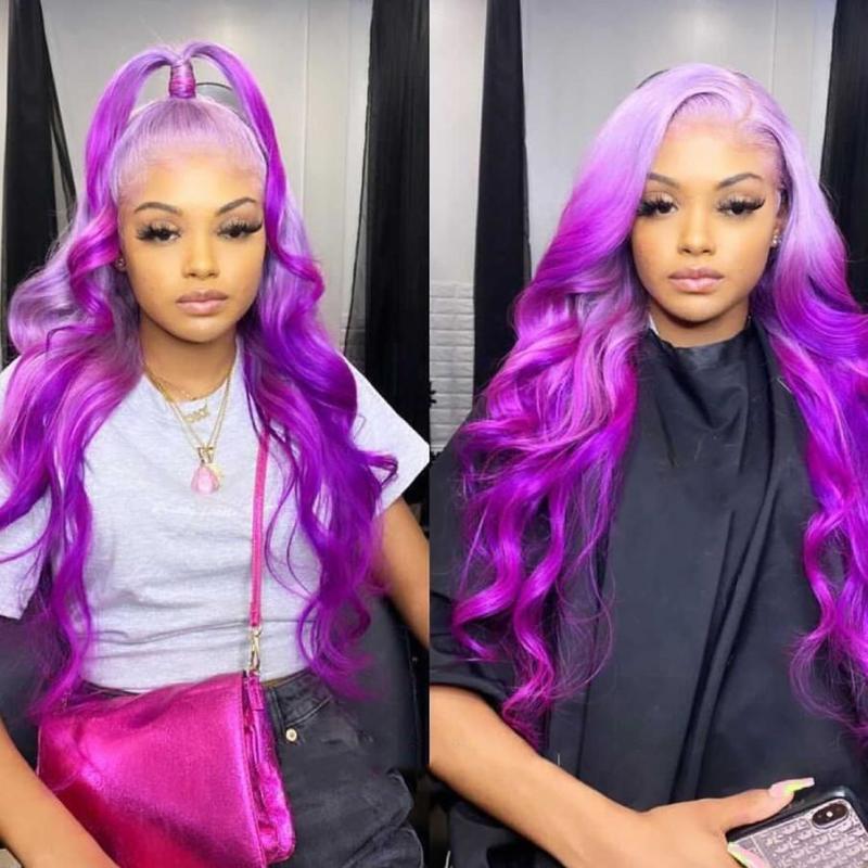 Peruvian Hair Light Purple And Purple Ombre Color Lace Wig
