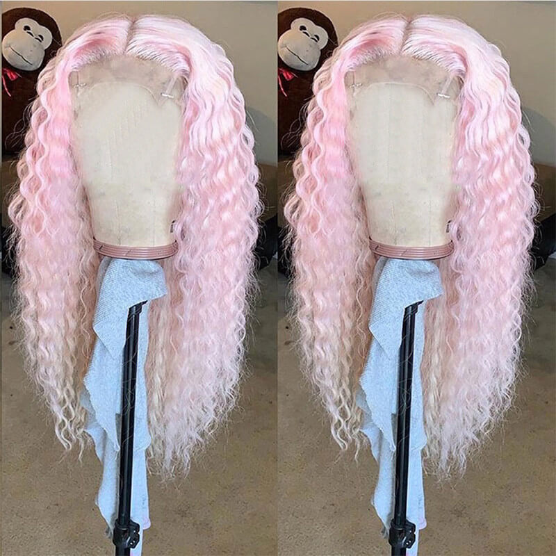 Pink Lace Front Wigs Human Hair 13X4 Pre Plucked Blonde Blue Grey Wigs For Black Women Brazilian Remy Water Wave