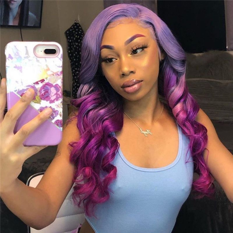 Light Purple Ombre Dark Purple Straight Wig Pre Plucked Lace Front Human Hair Wigs Brazilian Remy Blue 13x4 T Part LaceHuman Hair Wigs for Women