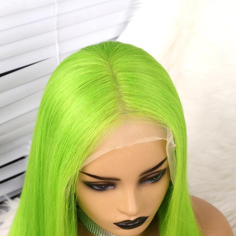 Hair Light Green Straight Green Lace Front13x4x1 T Part Lace wigs Straight Brazilian Human Hair
