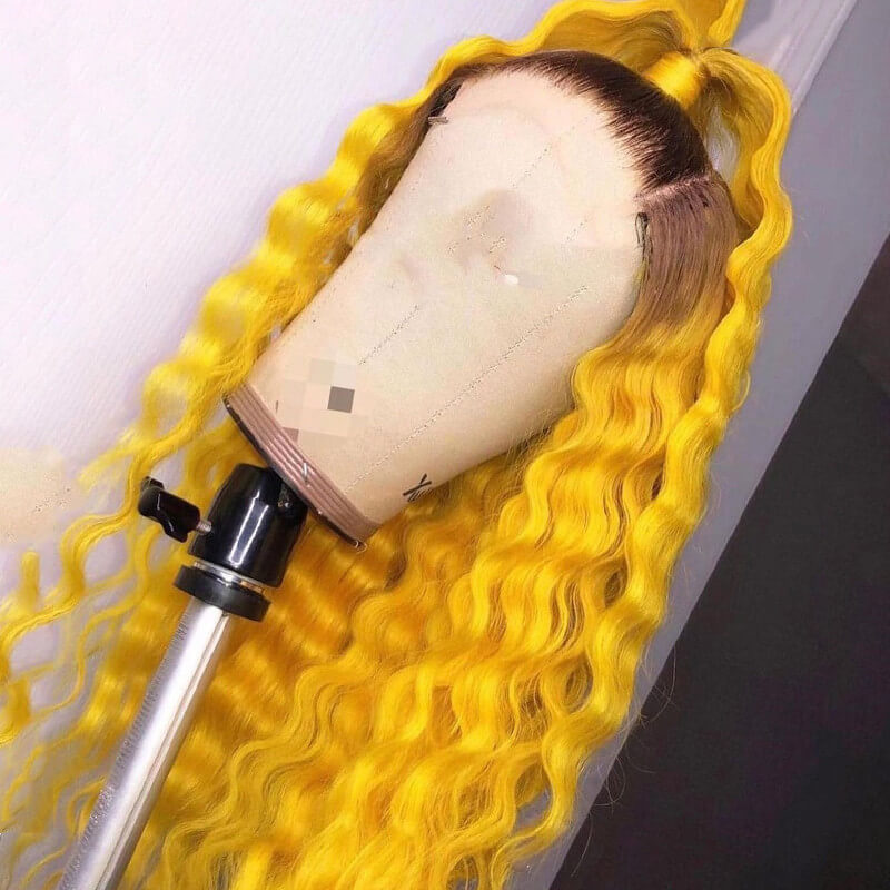 Ombre Green Colored Human Hair Wigs For Women Honey Blonde Lace Front Wig Brazilian Remy Yellow Pink Wig Deep Wave Frontal Wig