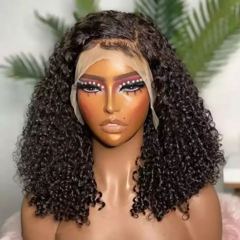 HD Transparent Peruvian 360 Bob Lace Front Human Hair Wig Full HD Lace 180% Density Kinky Curly 13x4 Lace Front Short Bob Wig